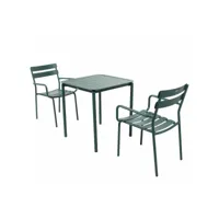 ensemble table de terrasse 70cm et 2 fauteuils vert foncé
