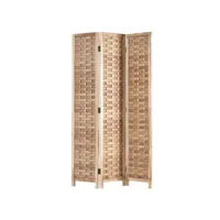 paravent en 3 panneaux séparateur de pièce en bois et rotin 170x120 cm par06090