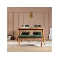set table extensible 2 chaises et banquette malva bois clair et tissu vert foncé