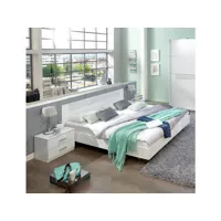 lit adulte avec 2 chevets coloris blanc, rechampis verre blanc + chrome - dim: 140 x 200 cm - pegane -