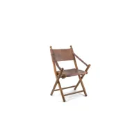 fauteuil bois cuir marron 56x53x90cm - bois-cuir - décoration d'autrefois