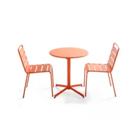 ensemble table de jardin ronde et 2 chaises métal orange - palavas