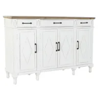 buffet meuble de rangement en bois recyclé coloris blanc vieilli et marron - longueur 160 x hauteur 42 x profondeur 105 cm