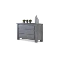 commode 3 tiroirs bois massif gris - gabriel - l 120 x l 45 x h 78 cm - neuf