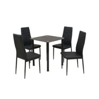 table de cuisine carré noir verre trempé et 4 chaises simili noir mulko