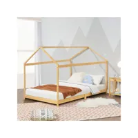 lit cabane vindafjord pour enfant 80 x 160 cm forme maison bambou naturel [en.casa]