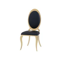 chaise médaillon simili cuir et pieds métal doré effet miroir joliva - lot de 4-couleur noir