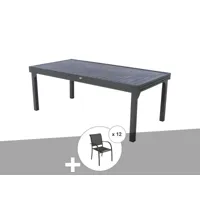 ensemble repas table extensible rectangulaire alu graphite piazza + 12 fauteuils piazza - hespéride