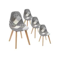giada - lot de 4 chaises patchwork motifs grisés