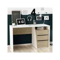 bureau 3 tiroirs en bois blanc et chêne kronberg - bu152