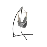 siège suspendu fauteuil suspendu chaise hamac avec cadre coton polyester métal fritté 100 x 100 cm gris helloshop26 03_0003767