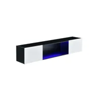 étagère murale stylée meuble de rangement design avec 2 portes et éclairage led bleu capacité de charge jusqu'à 15 kg panneau de particules 150 x 30 x 30 cm noir blanc brillant helloshop26 03_0005195