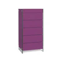 meuble de rangement 5 tiroirs bois laqué violet et pieds verre trempé dyn