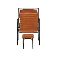 fauteuil de relaxation avec repose-pied marron cuir véritable