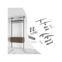 emuca kit de fixation pour 1 étagère en bois, 1 module et 1 tringle de suspension longueur 1m zero, zamak, gris pierre peint