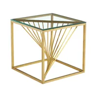 table d'appoint design en acier inoxydable poli doré et plateau en verre trempé transparent l. 55 x p. 55 x h. 55 cm collection bolzano viv-95798