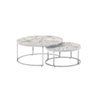 finebuy set de 2 table basse ronde aspect marbre blanc moderne  table d'appoint 2 parties métal  tables de salon rondes  concevoir des tables gigognes