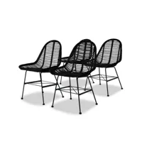 lot de 4 chaises  chaises de salle à manger chaise de cuisine  noir rotin naturel meuble pro frco27029