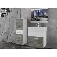 arkady - ensemble de salle de bain - 4 pcs - meubles à suspendre - vasque en porcelaine - gris