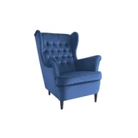 fauteuil bergère en velours bleu capitonné jolt