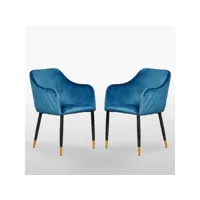 lot de 2 chaises de salle à manger en velours bleu, verona - style vintage - salon chambre ou bureau