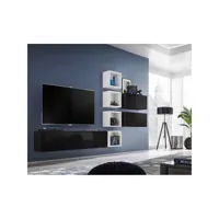 ensemble meuble tv mural cube 7 design coloris noir et blanc. meuble de salon suspendu