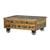 table basse en bois recyclé et fer coloris naturel / noir - longueur 110 x profondeur 70 x hauteur 42 cm