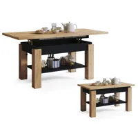 table basse actoria noir bois relevable et extensible jusqu' 150 cm