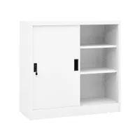 armoire de bureau avec porte coulissante blanc 90x40x90cm acier