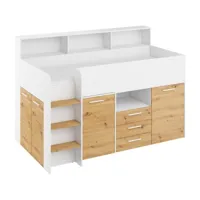 lits superposés neo l - meubles pour chambre d'enfant - un lit avec bureau, étagères, tiroirs : côté gauche (blanc/chêne artisan)