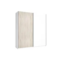 ilona - armoire penderie 2 portes coulissantes effet chêne clair et blanc mat