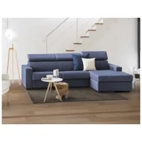 alberta canapé-lit, canapé d'angle, 100% made in italy, canapé à ouverture pivotante, avec péninsule de rangement droite, avec accoudoirs standards, 280x95h85 cm, bleu 8052773592864