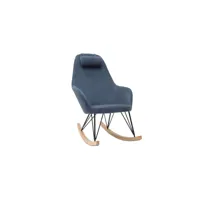 rocking chair en tissu effet velours bleu, métal noir et bois clair jhene