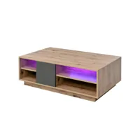 table basse avec éclairage led y compris télécommande aspect bois avec grand espace de rangement