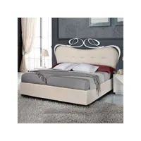 lit double en fer avec tête de lit rembourrée en éco-cuir 185x202xh.148 cm