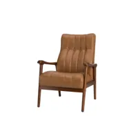 fauteuil en cuir du milieu du siècle avec dossier épais et touffeté et cadre en bois fauteuil canapé simple pour salon bureau, marron