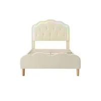 lit capitonné avec barre de traction led multicolores lit enfant à lattes en bois lit simple 90x200 cm pu blanc