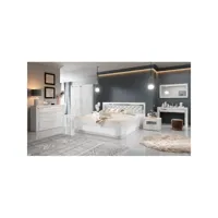 chambre à coucher collection doha coloris blanc : armoire, lit 160x200, commode, chevets, miroir et bureau