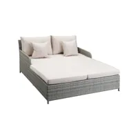 outsunny lit canapé double pour jardin en résine tressée pe avec matelas, accoudoirs et 4 coussins dim. 158l x 134l x 70h cm - gris et beige