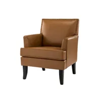 fauteuil moderne en faux cuir fauteuil sofa confortable et tapissé avec pieds en bois avec garniture en tête de clou, marron