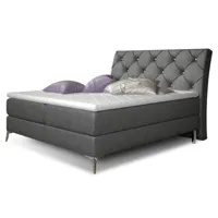 lit design continental avec tête de lit capitonnée strass tissu gris anthracite banky-couchage 180x200 cm