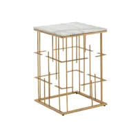 finebuy table d'appoint marbre véritable et métal 40x40x61 cm table de salon  petite table de canapé carrée or et blanc  design table basse haute