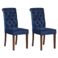 lot de 2 chaises de salle à manger lisburn avec pieds en bois de caoutchouc , bleu/velours