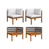 lot de 2 canapés d'angle de jardin  sofa banquette de jardin avec coussins bois d'acacia meuble pro frco50959