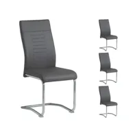 lot de 4 chaises de salle à manger ou cuisine loano avec assise rembourrée et piètement chromé, revêtement en synthétique gris foncé