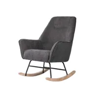 amara - fauteuil à bascule gris foncé avec cadre noir et support en chêne