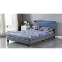 lit 160x200cm avec tête de lit led tête de lit éclairage led - cuir synthétique gris