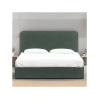 lit adulte 160x200 cm en velours côtelé vert avec tête de lit - enzo
