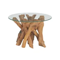 table basse table de salon  bout de canapé bois flottant de teck massif 60 cm meuble pro frco85301
