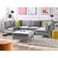 canapé panoramique modulable en velours gris 6 places avec pouf evja 238703